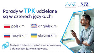 Powiększ grafikę: Grafika informacyjna - TPK Porady udzielane w czterech językach, możliwość wideorozmowy w tłumaczem PJM