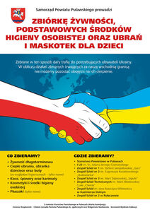 Zobacz grafikę w dużym rozmiarze: Informacja o zbiórce na rzecz uchodźców z Ukrainy - Powiat Puławski