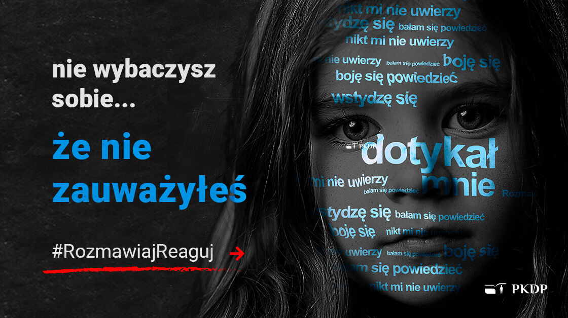 Baner kampanii społecznej #RozmawiajReaguj z napisem nie wybaczysz sobie... że nie zauważyłeś #RozmawiajReaguj