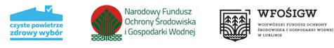Logotypy Programu Czyste Powietrze, Narodowego Funduszu Ochrony Środowiska i Gospodarki Wodnej i Wojewódzkiego Funduszu Ochrony Środowiska i Gospodarki Wodnej w Lublinie