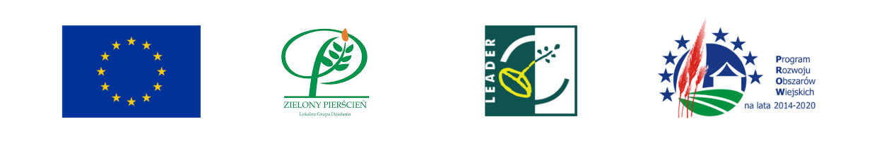 Logotypy: Unia Europejska, LGD Zielony Pierścień, LEADER, PROW 2014-2020